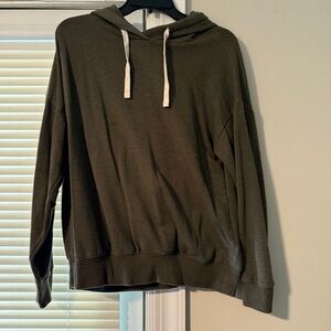 Olive Green Hoodie with Cream Drawstrings